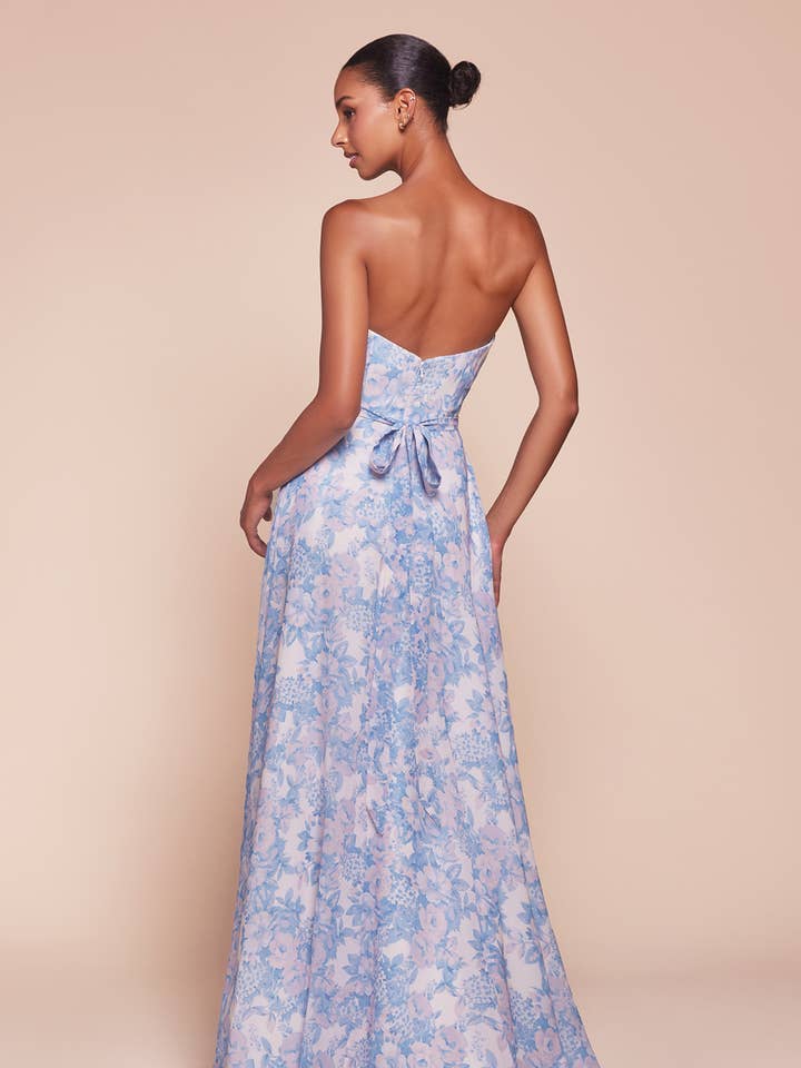 Ladivine by Cinderella Divine - Wholesale Dress - Women's - STRAPLESS A-LINE FLORAL SATIN DRESS
