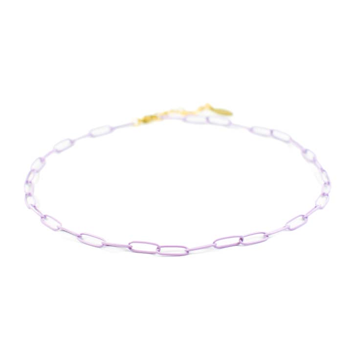 Game Day Lavender Enamel Paperclip Necklace for wholesale by Savvy Bling