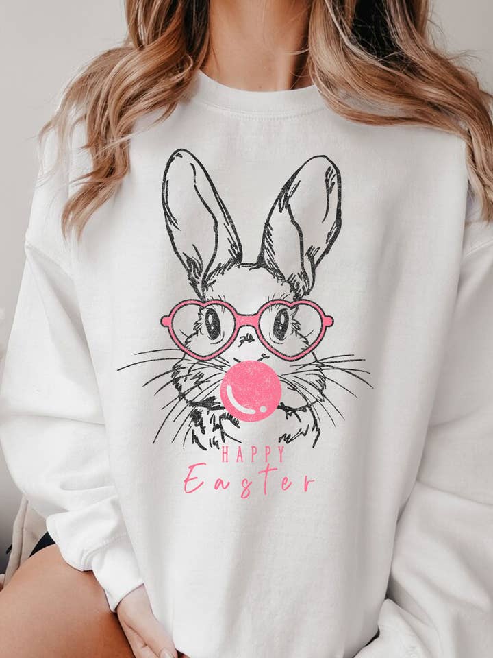 SWEATSHIRTS BROSSÉS GRAPHIQUES LAPIN DE PÂQUES HEUREUX pour la vente par Rustee Clothing