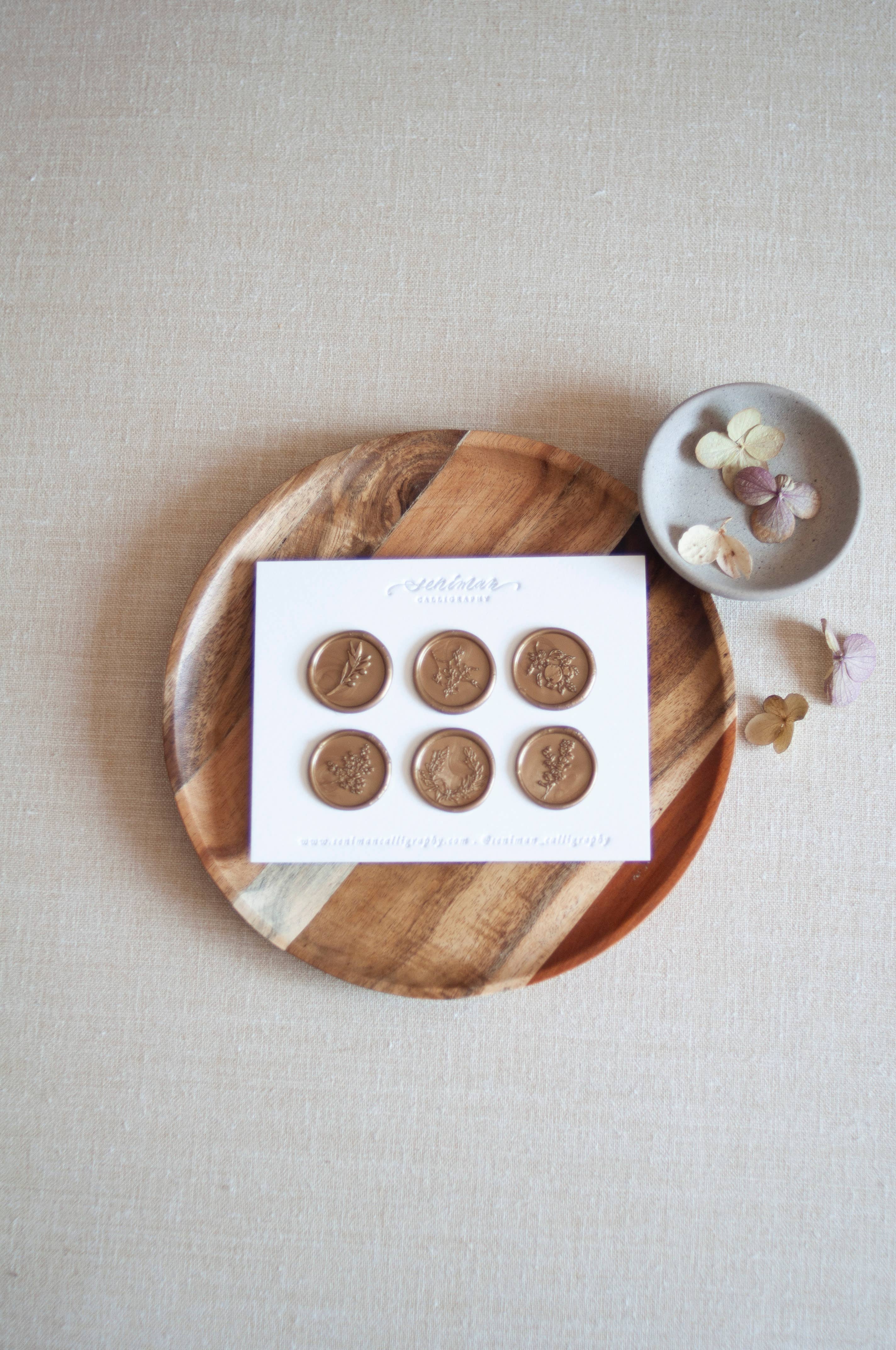 Seniman Calligraphy - Wholesale Sealing Wax - Set of 6 Gold Botanical Wax Seal2