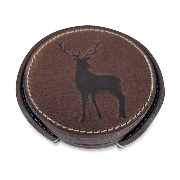 LEATHER by beth – Engroshandel Bordskånere – LEATHER by beth JAGT-coasters/ølbrikker-sæt i brun læder (ko