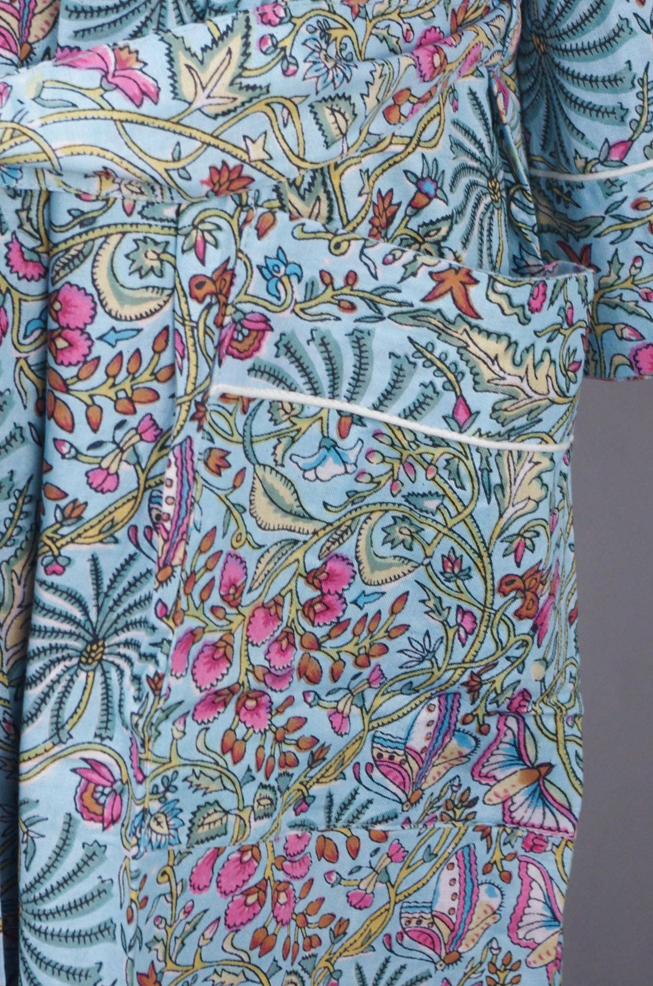 Kantha Decor – wholesale Robe – Women's – Cotton Kimono Dressing Gown Robe -Turquoise  Palm Tree1