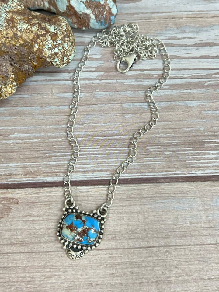 Handmade Sterling Silver Golden Hills Turquoise Necklace with Signed Nizhoni for wholesale by Nizhonitradersllc