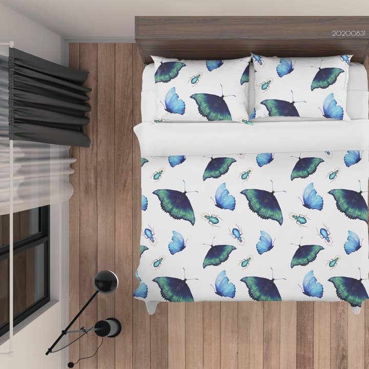 Set copripiumino con motivo farfalle acquerello 3D multicolore Set biancheria da letto copripiumino federe WJ 3492 per la vendita all'ingrosso da parte di Jess Art Decoration