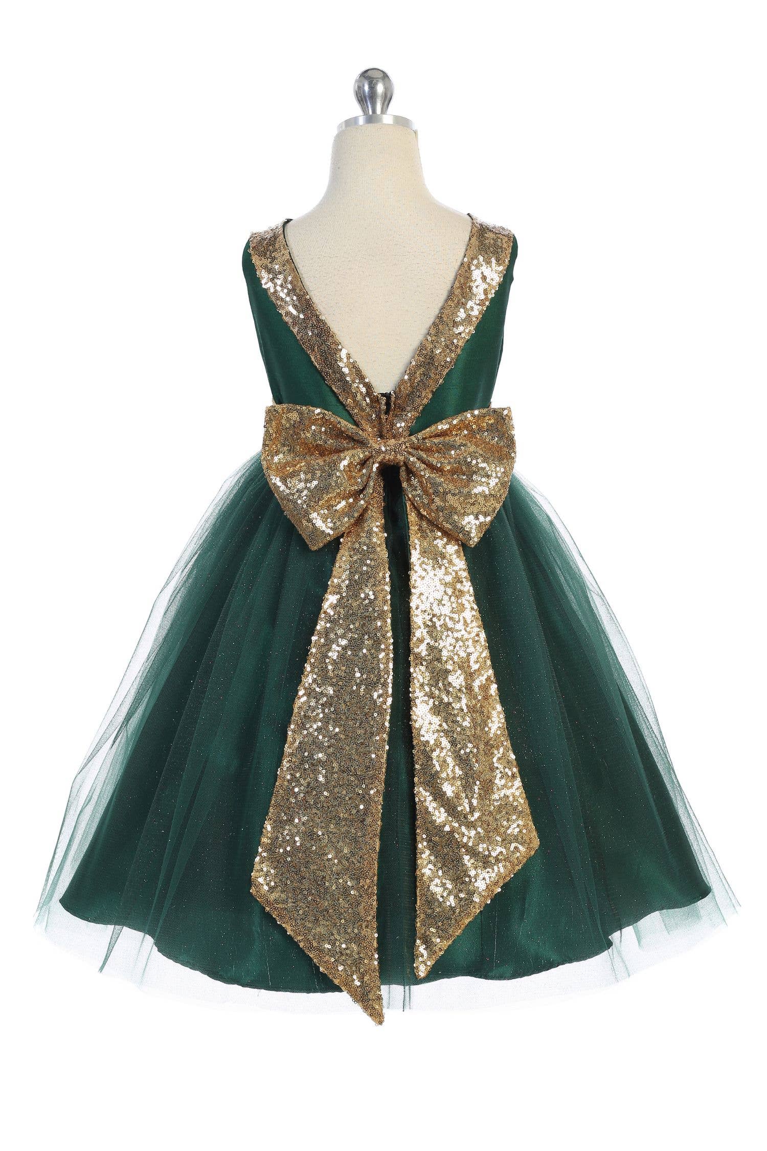 Kid's Dream - Vendita all'ingrosso Vestito - Bambini - Abito da bambina con paillettes oro, scollo a V sul retro e fiocco, anche taglie grandi10