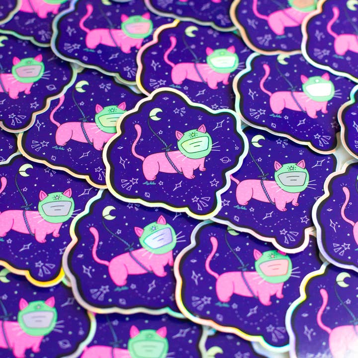 Autocollant Space Kitty pour la vente par Liz Deleo - Full Time Side Hustle