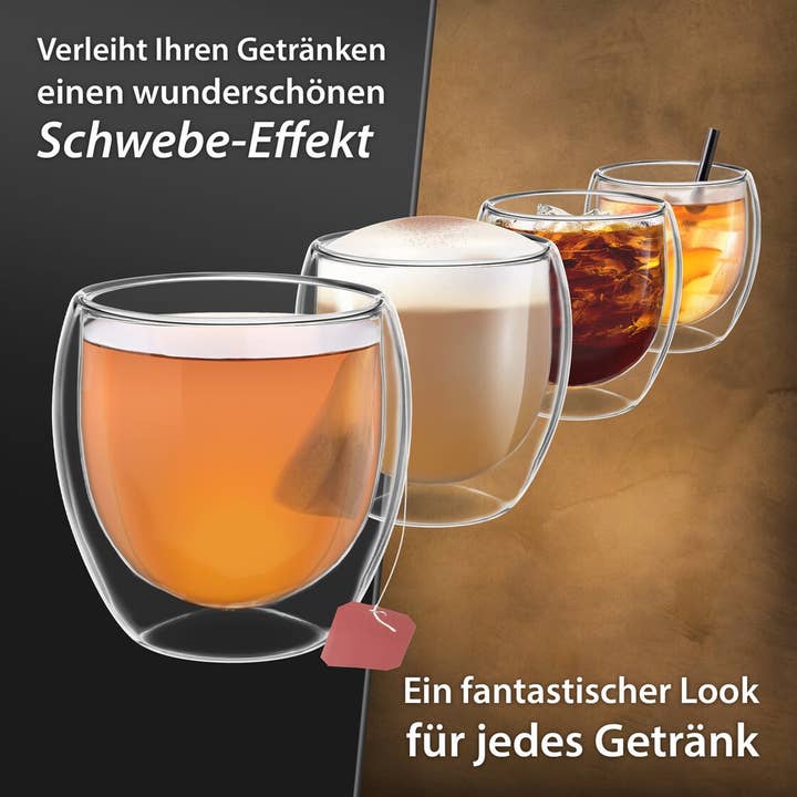 Biomatea - Wholesale Cocktail/Liquor Glass - 4x 250ml double-walled latte macchiato, tea glasses with floating effect5