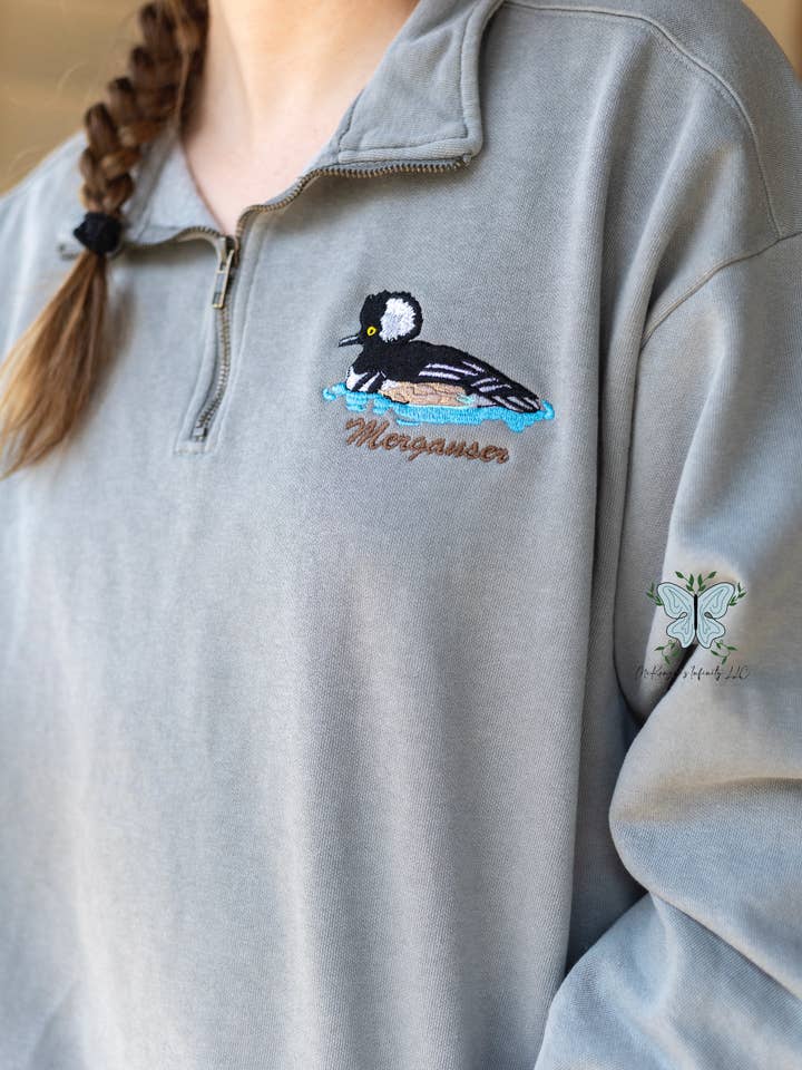 Merganser Duck, Duck Hunting Comfort Colors Quarter Zip Pullover for wholesale by McKenzie’s Infinity LLC
