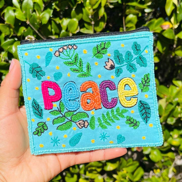 Peace Beaded Coin Purse for wholesale by Twine and Love