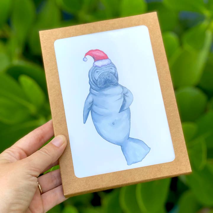 Christmas Card Pack / Manatee / Manatee Santa / Santa Hat for wholesale by Fox & Crow Paper co.