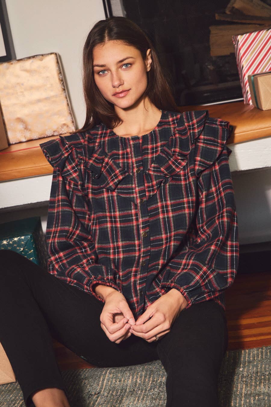 Oddi – Engroshandel Bluse - Dame – Skjorte med knapper og ternet mønster1