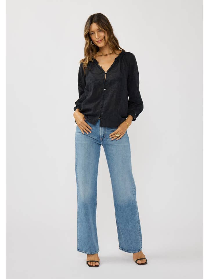 BLACK Shadow Floral Button Top for wholesale on Faire4