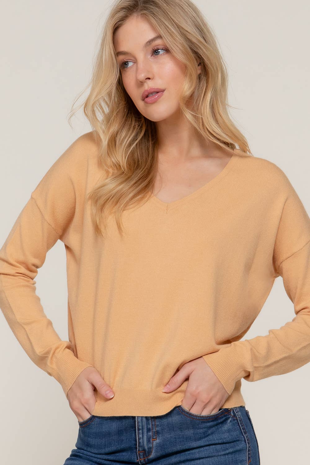 Active Basic | Active USA – Engroshandel Pullover - Dame – Viscose trøje med v-udskæring, lange ærmer og krydset rygrem9