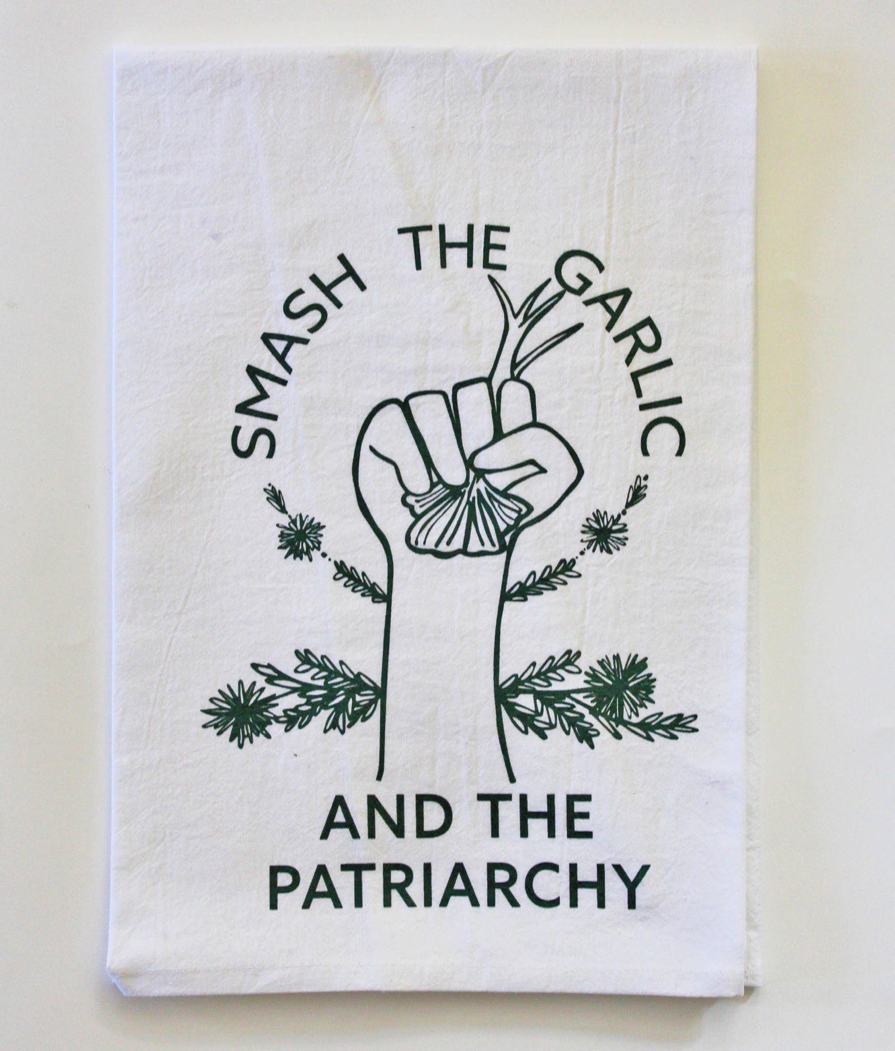 Overseasoned - Wholesale Tea Towel - Smash the Garlic and the Patriarchy™ Tea Towel -feminist art3