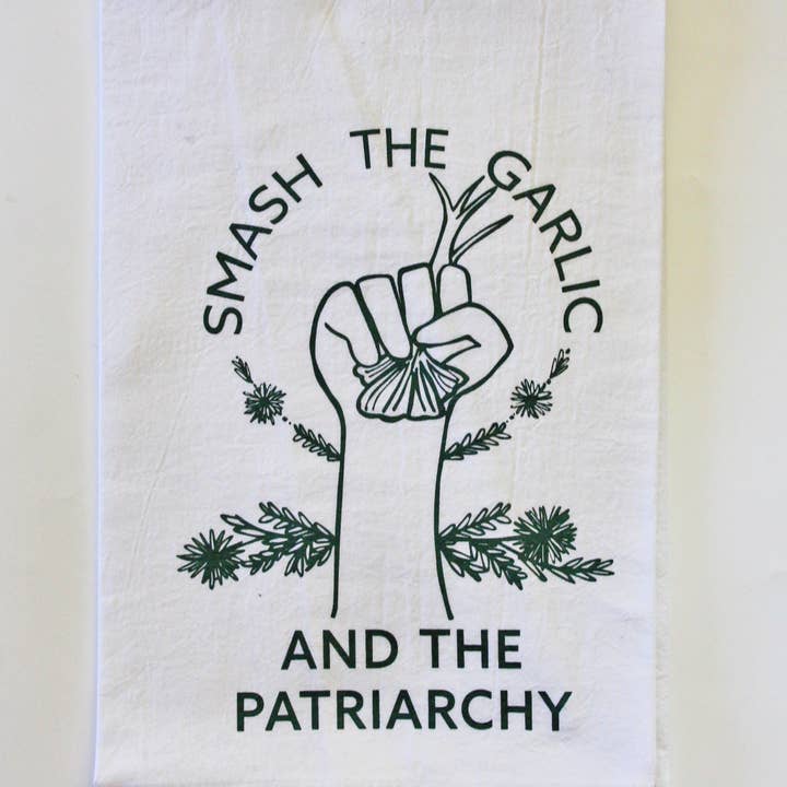 Overseasoned - Wholesale Tea Towel - Smash the Garlic and the Patriarchy™ Tea Towel -feminist art3