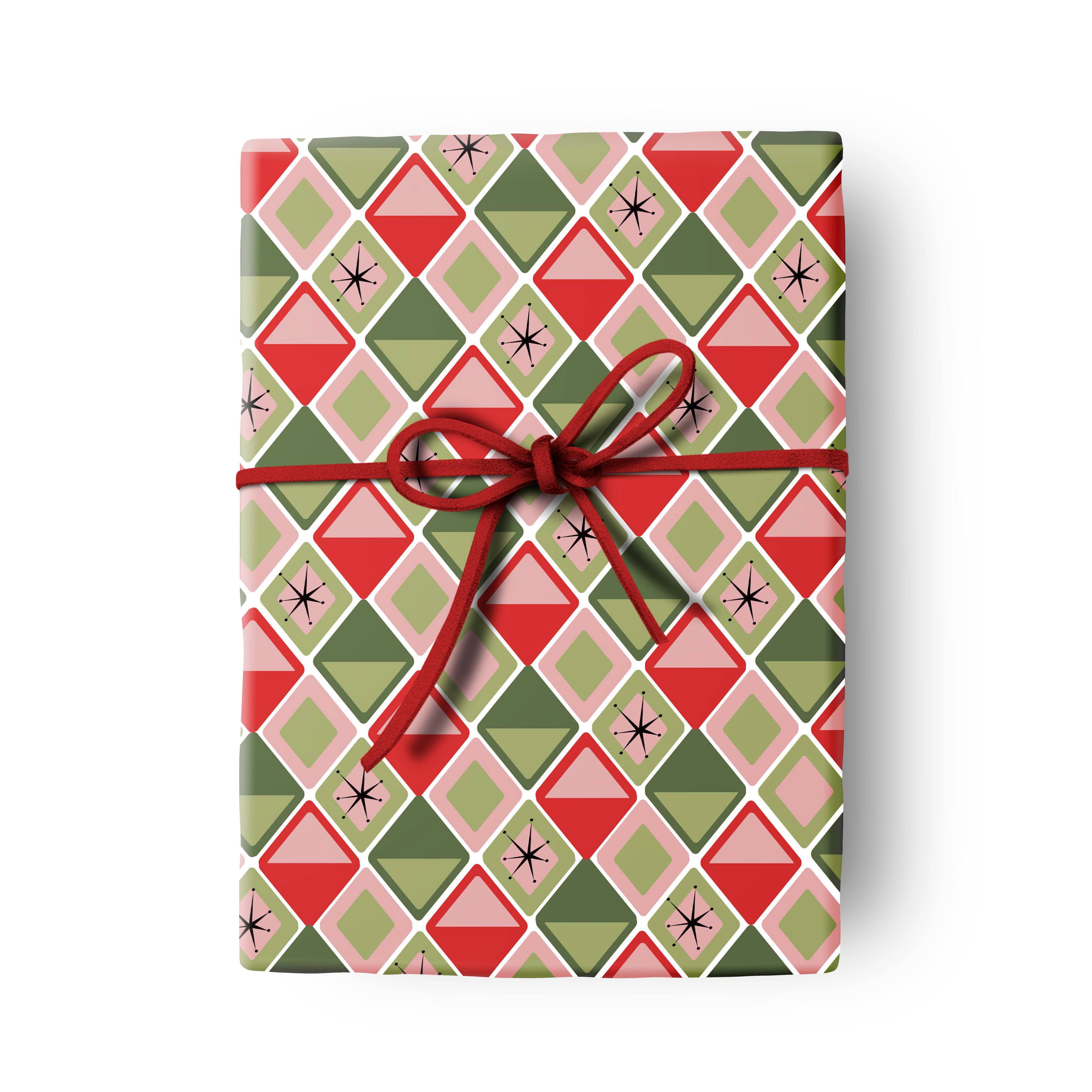 Mod Lounge Paper Company - Wholesale Flat Wrap - Diamonds Geometric Mid Century Modern DOUBLE SIDED Gift Wrap1