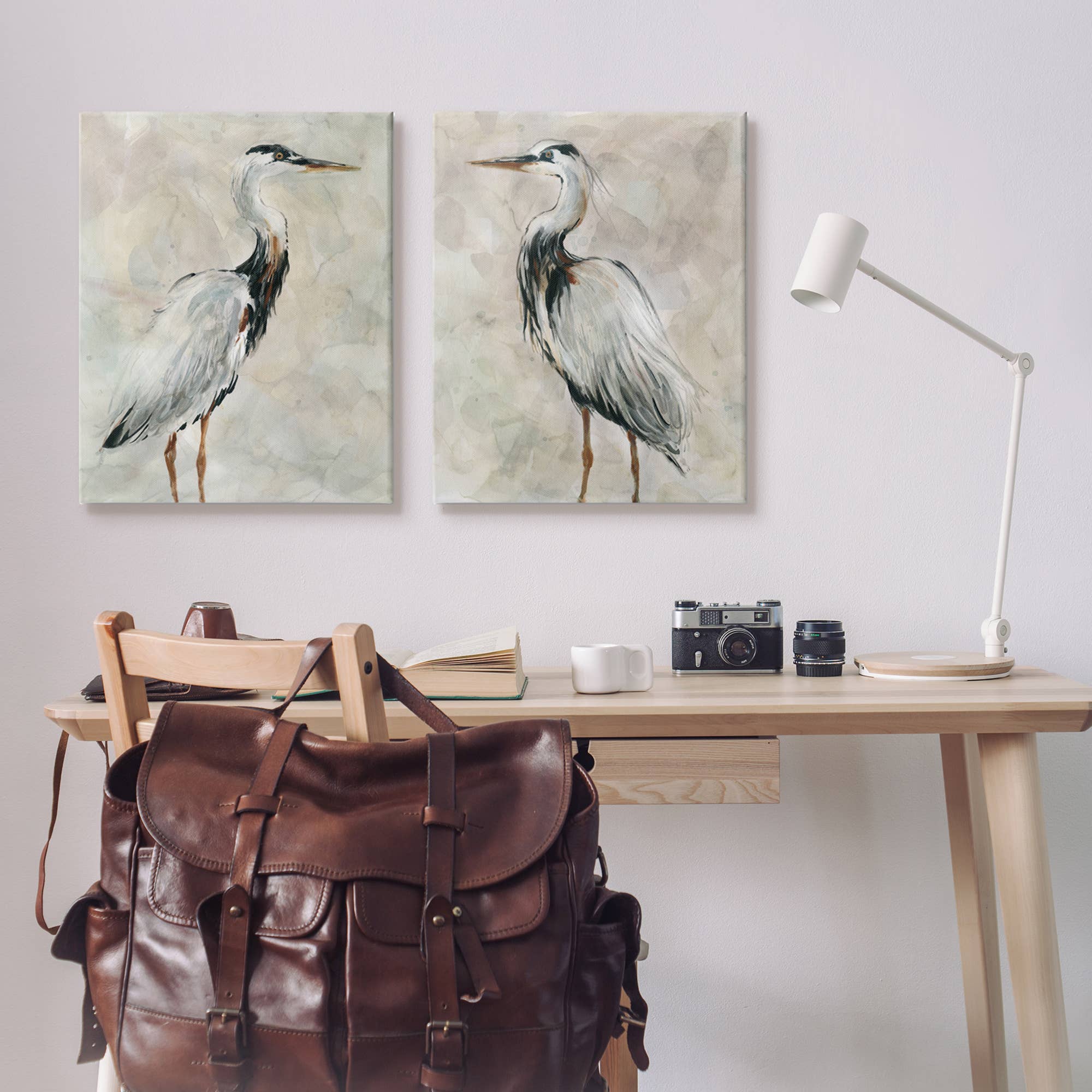 Stupell Industries - Wholesale Gallery Wall Set - Watercolor Great Heron Birds Expressive Feathers 2pc Canvas1