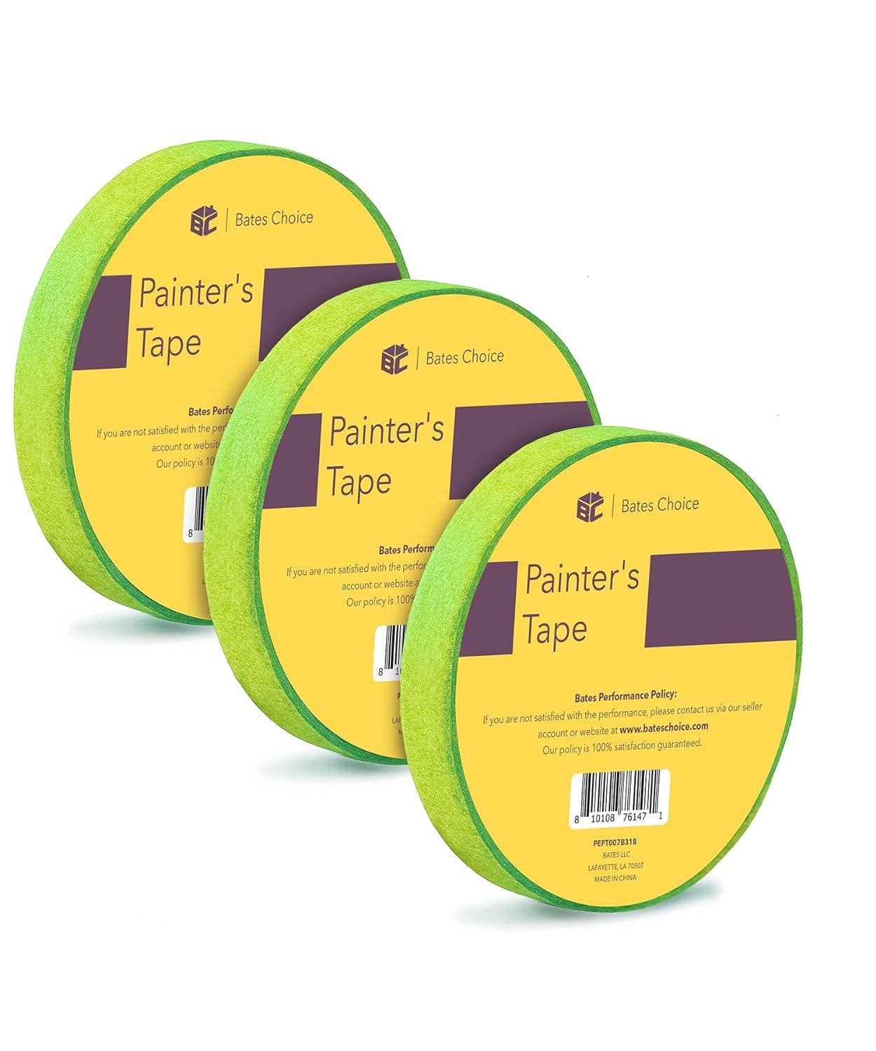 Bates Choice - Wholesale Tape - Bates- Painters Tape, 0.7-Inch, 54 Yards/Roll, 3 Pack, Green