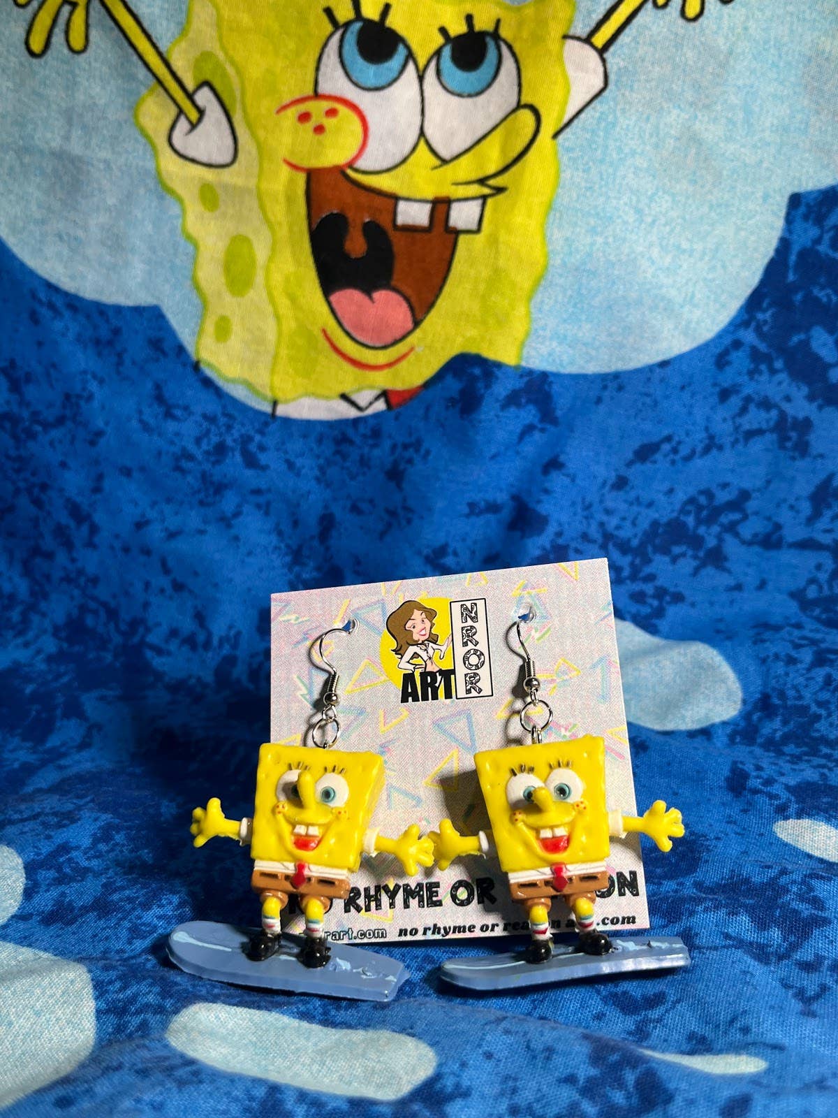 NO RHYME OR REASON ART - Wholesale Dangle Earrings - Spongebob: Surfboarding Earrings - 2005 - Vintage, Upcycled3