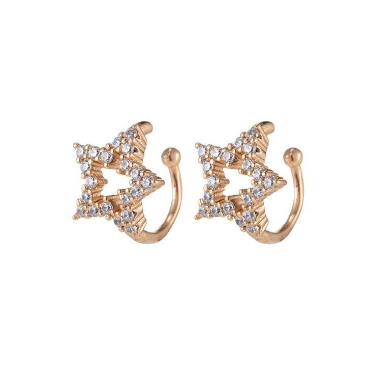 Aim Eternal - Wholesale Cuff/Wrap Earrings - Gold Sparkling CZ Star Cuff Earrings for Women Clip On Ears No Piercing Cartilage Earrings AI-0530