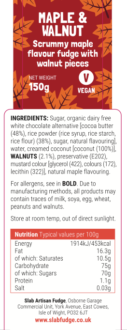 Slab Artisan Fudge – wholesale Fudge – Maple & Walnut Fudge Slab - Vegan2