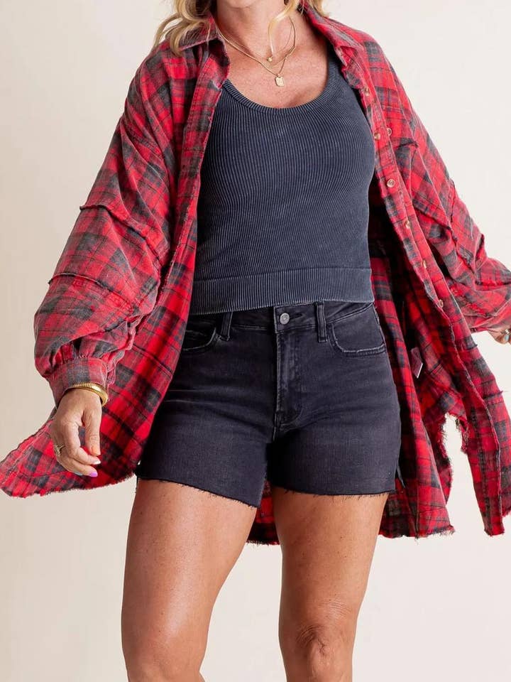 DE VAVE - Wholesale Button Down Shirt - Women's - Plaid Oversized Button-Up Shirt