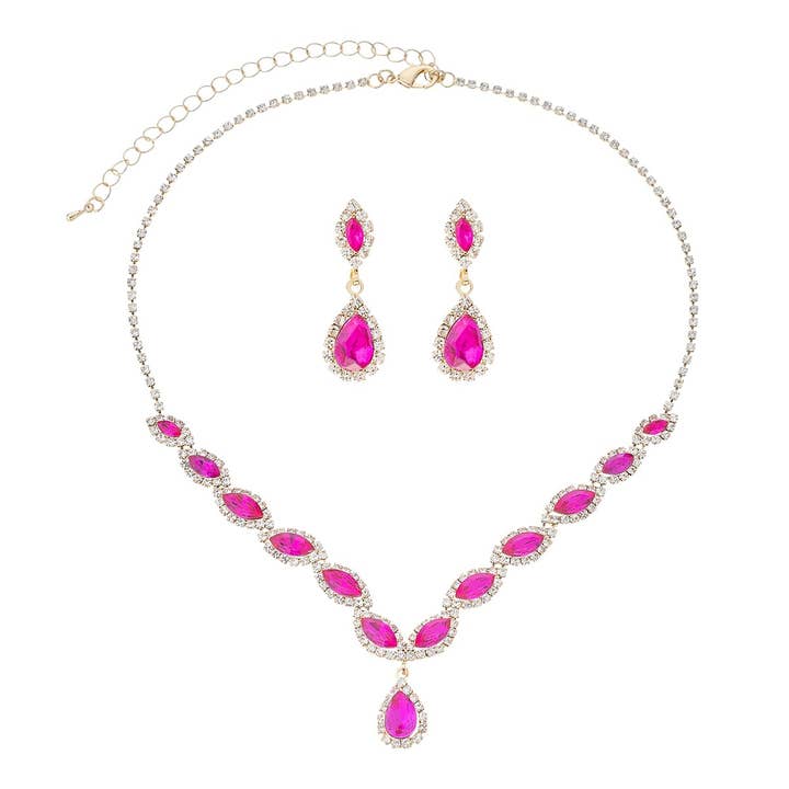 Marquise Pear Shape Rhinestone Necklace Set for wholesale by Diacly