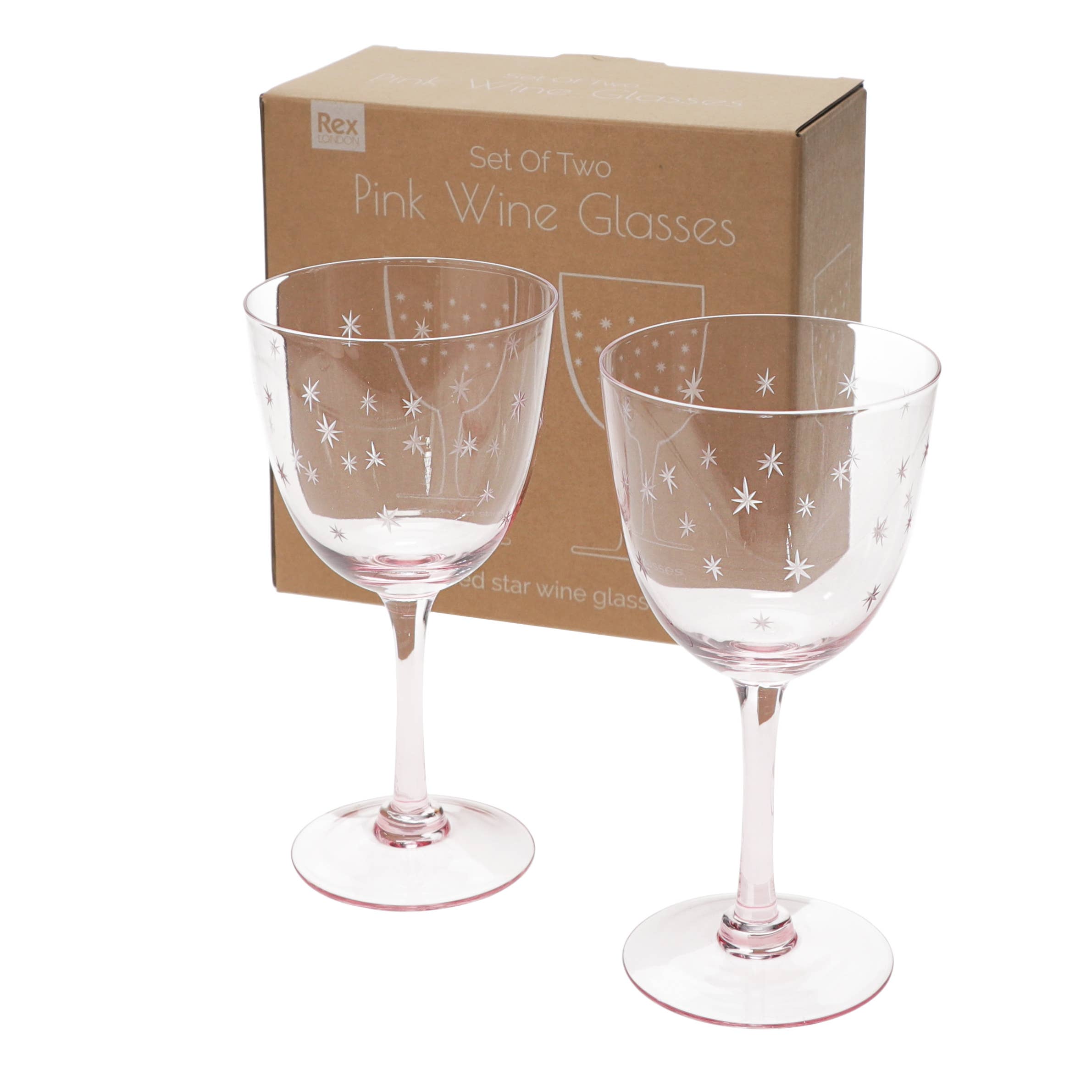 Rex B2B - UK – wholesale Wine glass – Etched star wine glasses 250ml (set of 2) - Pink0