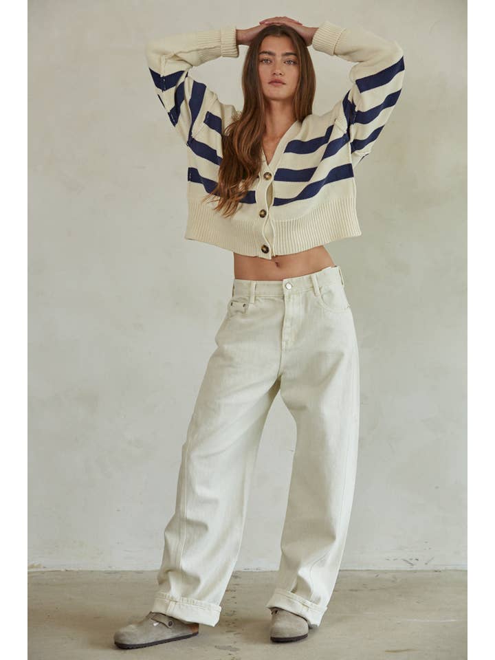 By Together - Wholesale Cardigan - Women's - W1537 | Knit Sweater Striped Button Down Cardigan