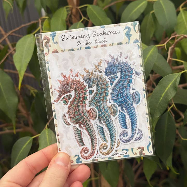 Swimming Seahorses Sticker Pack for wholesale by Lucy Locks Art