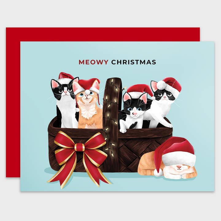 Meowy Christmas Pun Holiday Card for wholesale by RachIllustrate