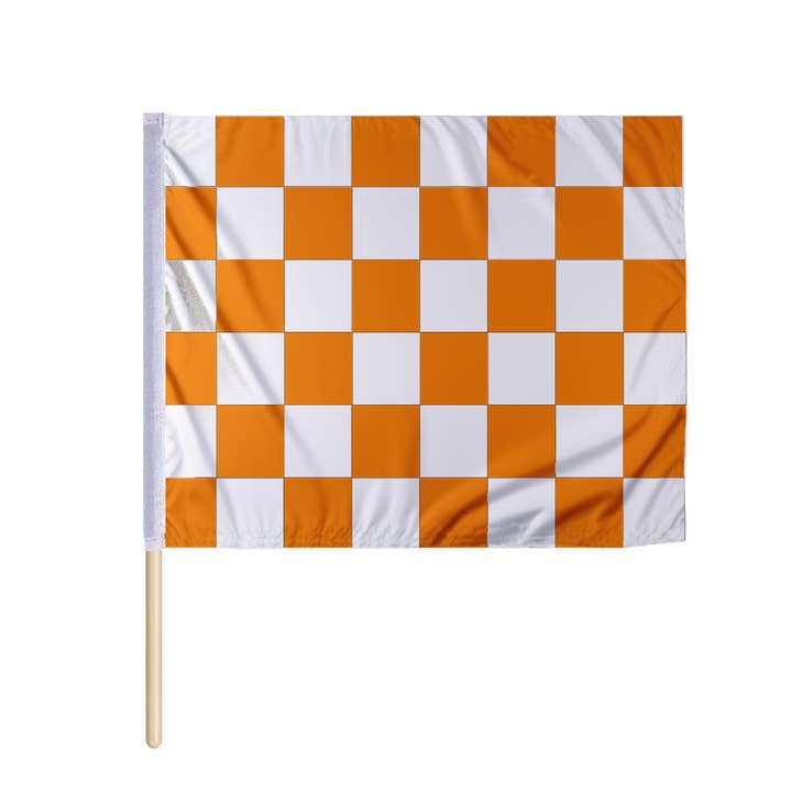 AGAS Orange White Checkered Nylon Racing Flag 30x30 inch for wholesale by AGAS MFG INC