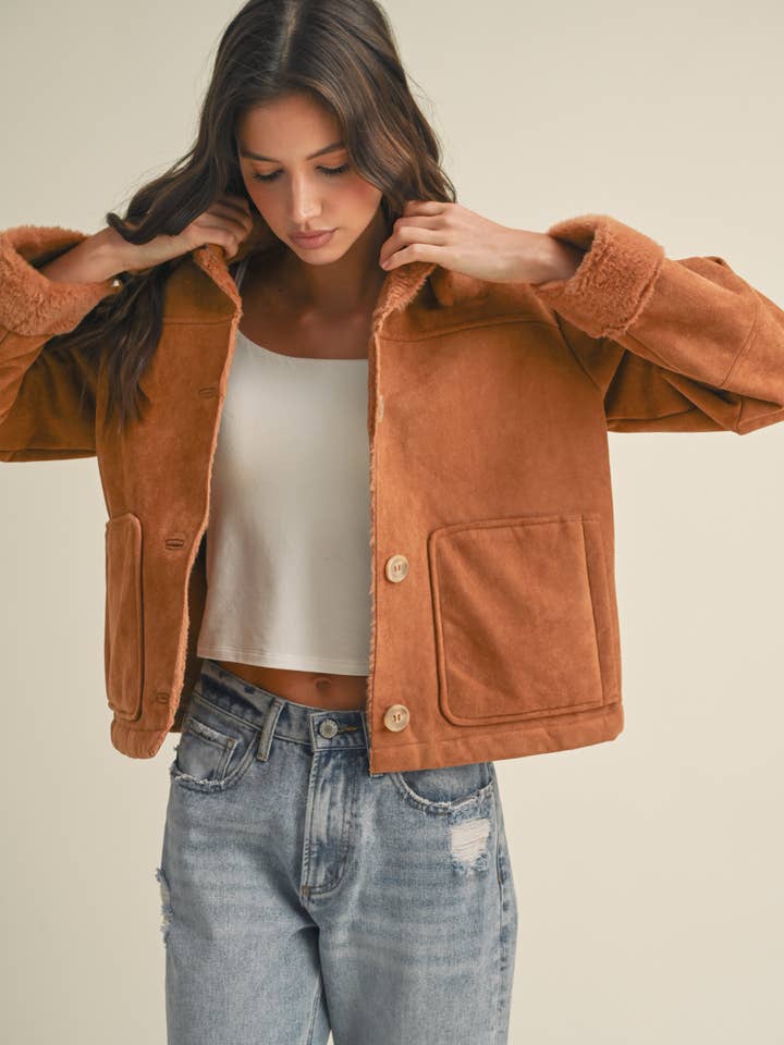 SUEDE JACKET WITH FAUX FUR DETAIL / WL23-7790 for wholesale by Wishlist Apparel