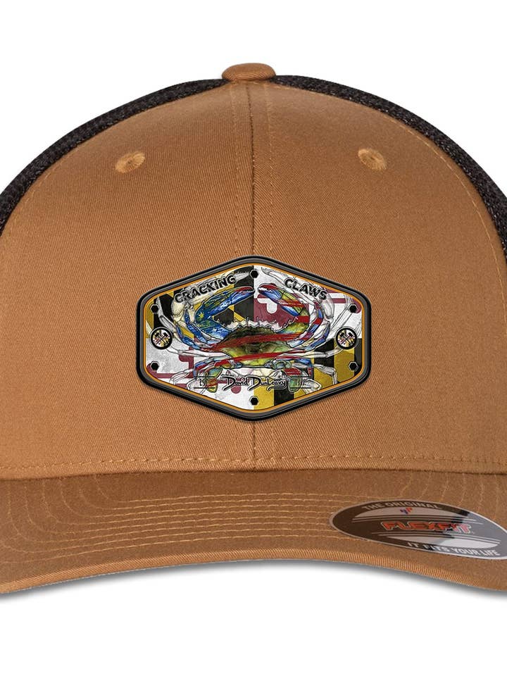 Casquette Trucker Flexfit 6 Panneaux Caramel Noir Maryland Ameri Blue Crab pour la vente par David Dunleavy