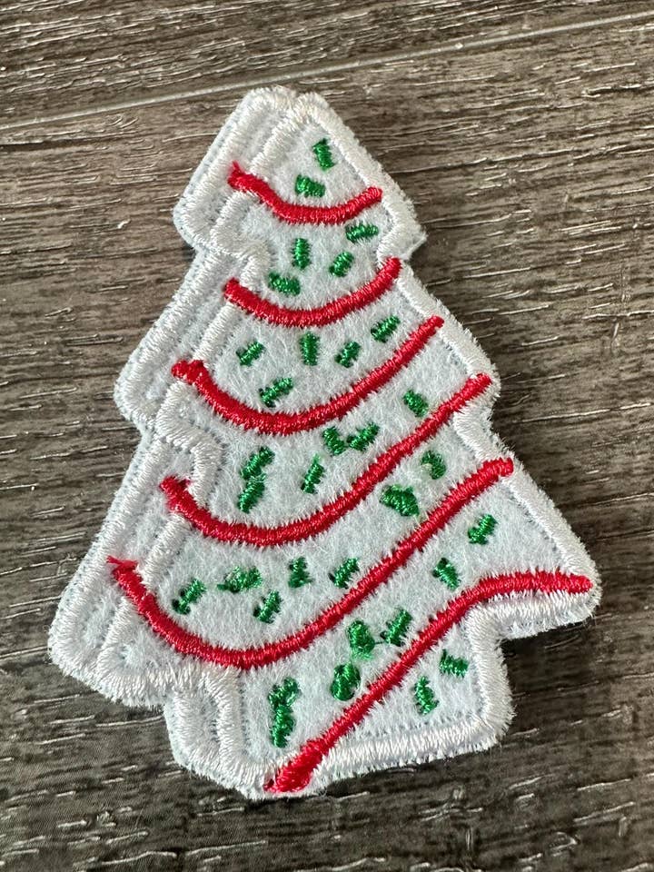 Christmas Tree Cake Embroidered Patch Iron on for wholesale by Eric Hill Designs, LLC