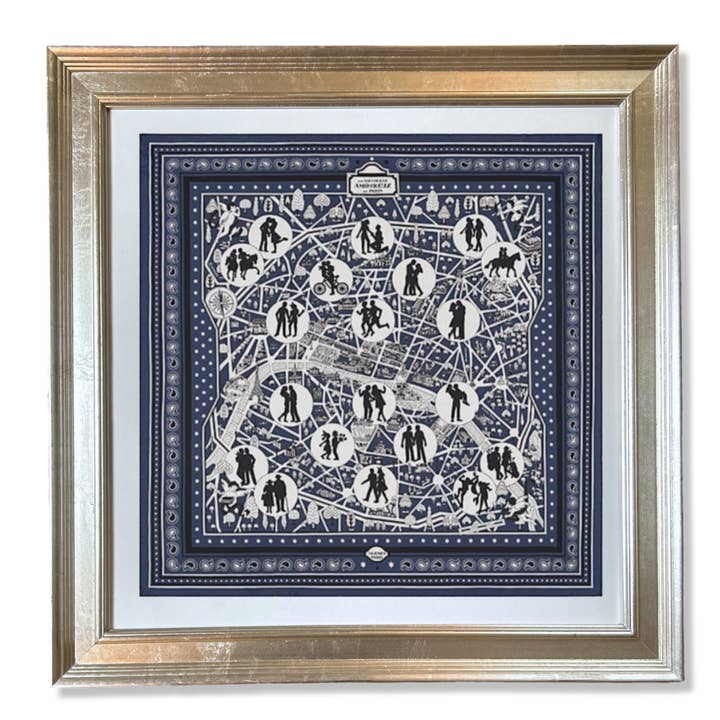Hermes Nouveaux Amoureux de Paris Framed Vintage Scarf 27" for wholesale by Vintage Luxe Up