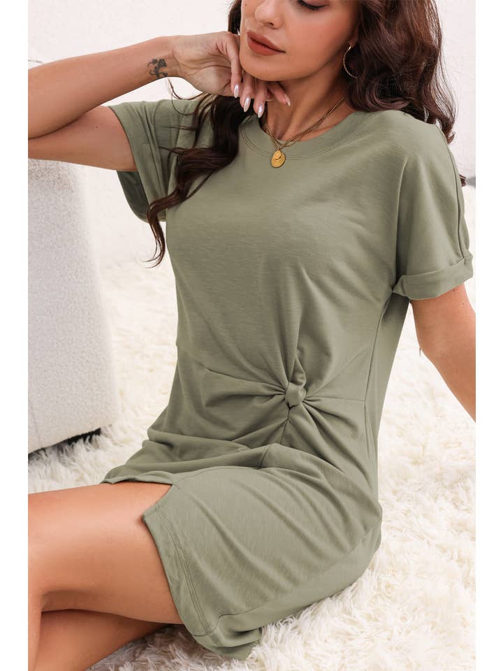 Green Folded Sleeve Twisted Mini T-Shirt Dress for wholesale on Faire