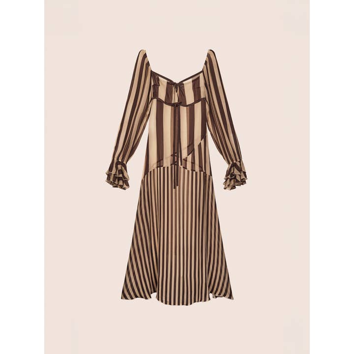 Brun stribet kjole med ingefærbrød for engroshandel hos CARMEN SAYS
