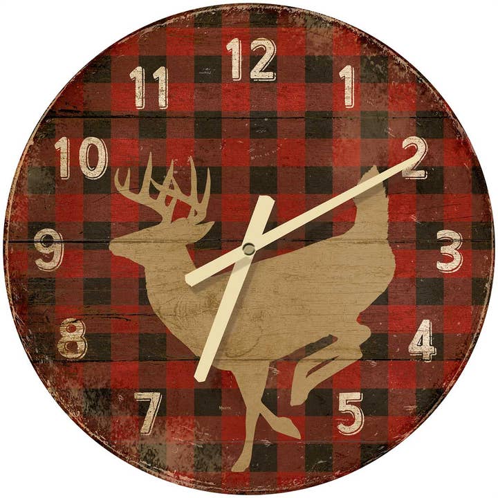 HORLOGE EN BOIS 21" CERF À QUEUE BLANCHE PLD ROUGE pour la vente par Art Brand Studios