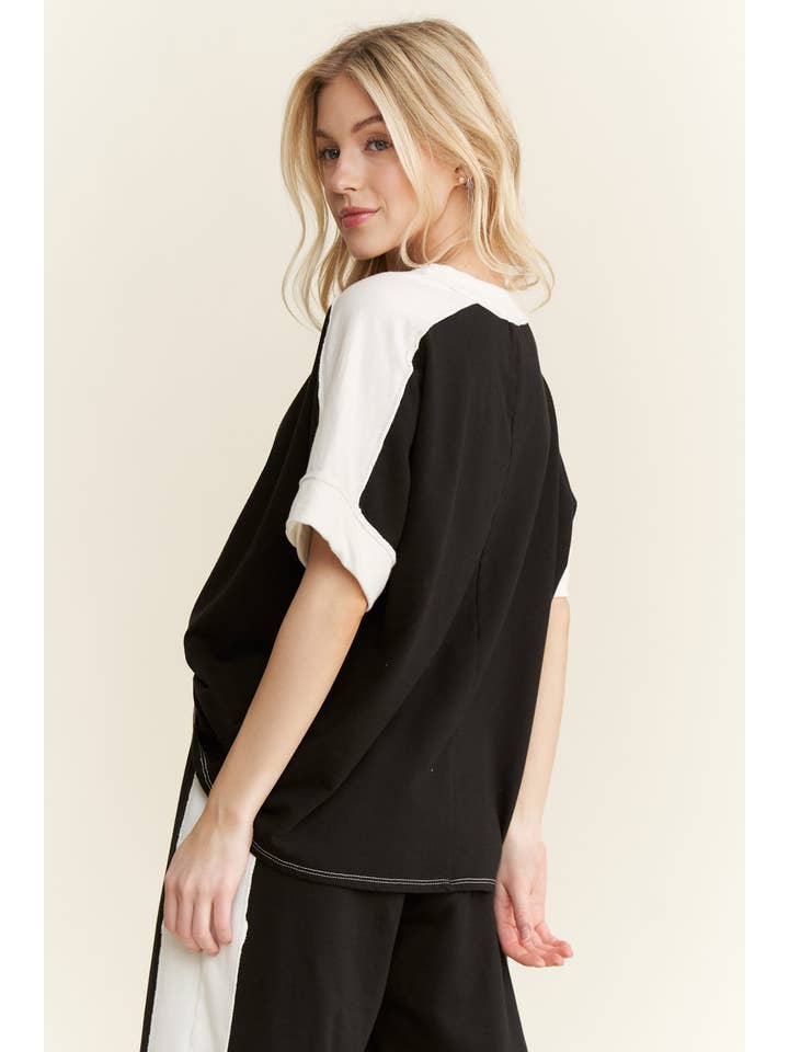J.Her - Wholesale T-Shirt - Women's - Mineral Washed Contrast Side Spring Top HT6374