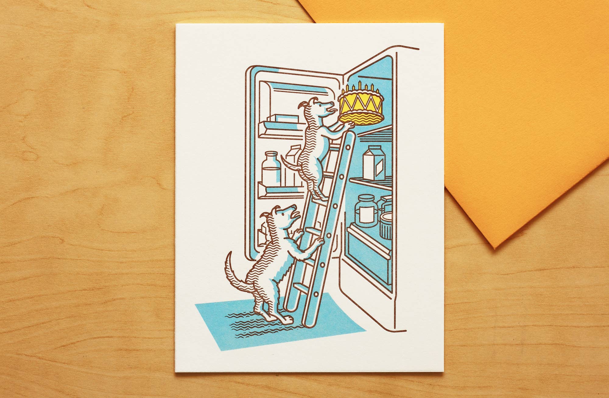 Fickle Hill Letterpress - Wholesale Birthday Card - Dogs Stealing Cake from Fridge Letterpress Birthday Card