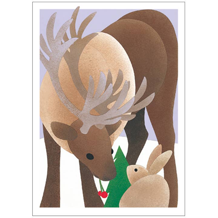 Caribou and Rabbit Holiday Card for wholesale by Studio Eleven Papers