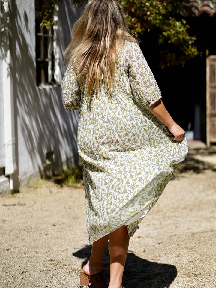 grün Skye Dress mit Handblockdruck, Grün  für den Großhandel auf Faire7