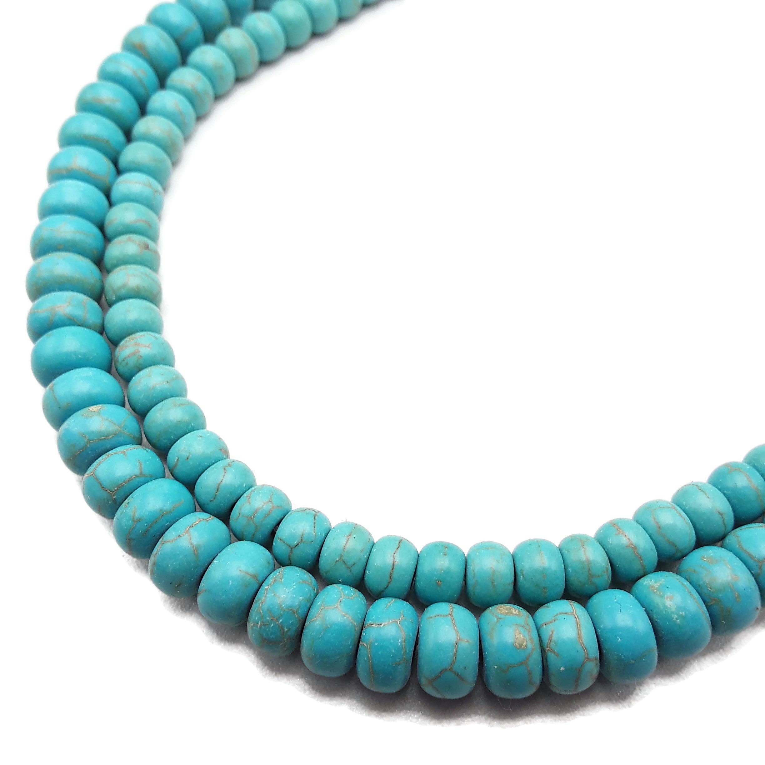 CRCBEADS - Wholesale Beads - Blue Howlite Turquoise Smooth Rondelle Beads 4x6mm 5x8mm 15.5" Strand1