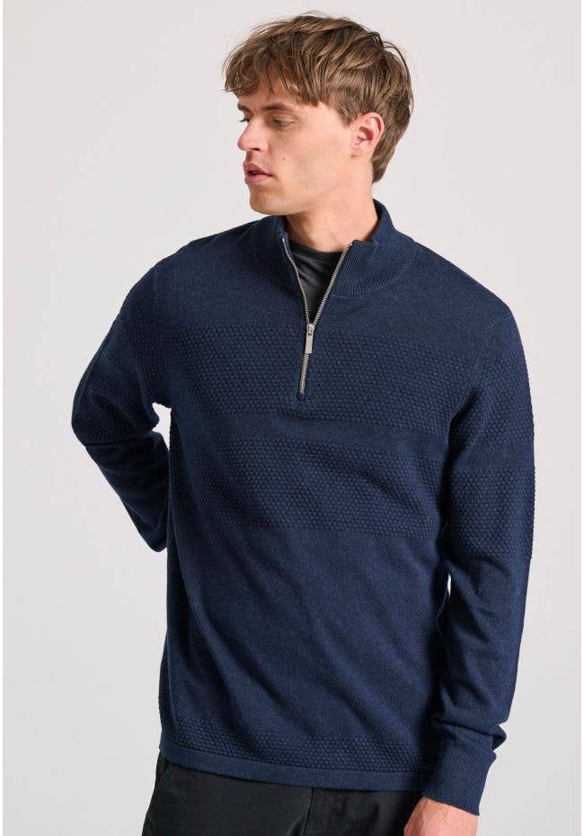 Funky Buddha - Vendita all'ingrosso Maglione tricot - Uomo - Pullover da uomo con mezza zip e motivo a cialda14