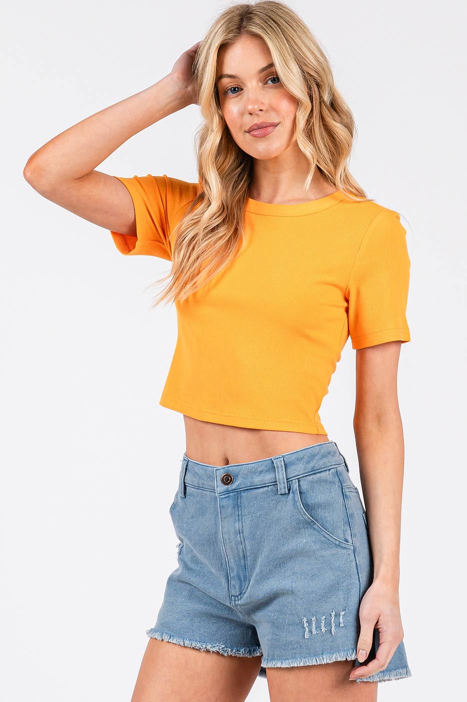 mittoshop - Wholesale Knit Top - Women's - RIBBED ROUND NECK SHORT SLEEVE BASIC CROP TEE23