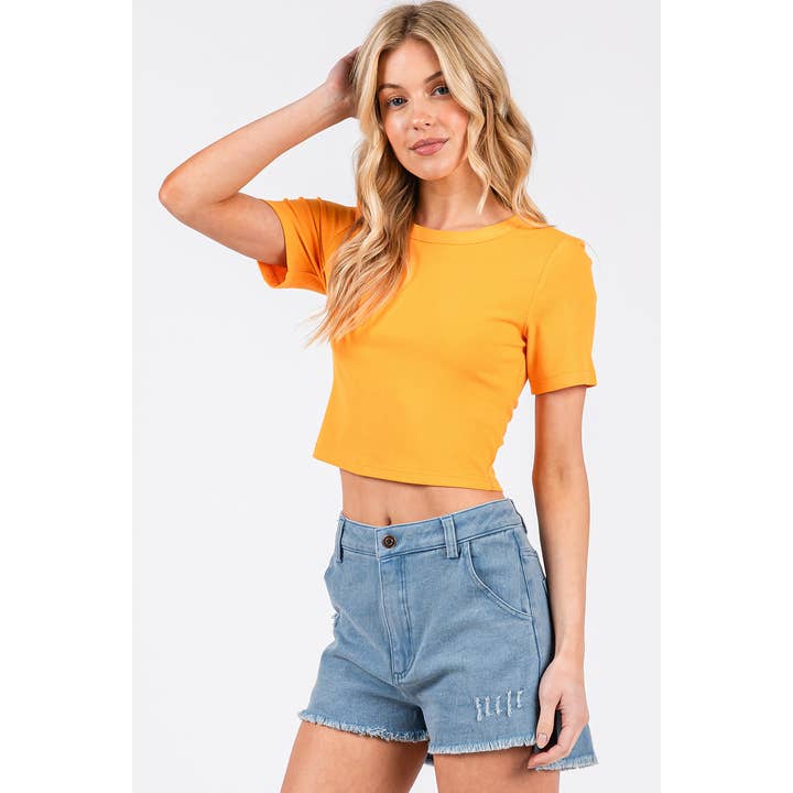 mittoshop - Wholesale Knit Top - Women's - RIBBED ROUND NECK SHORT SLEEVE BASIC CROP TEE23