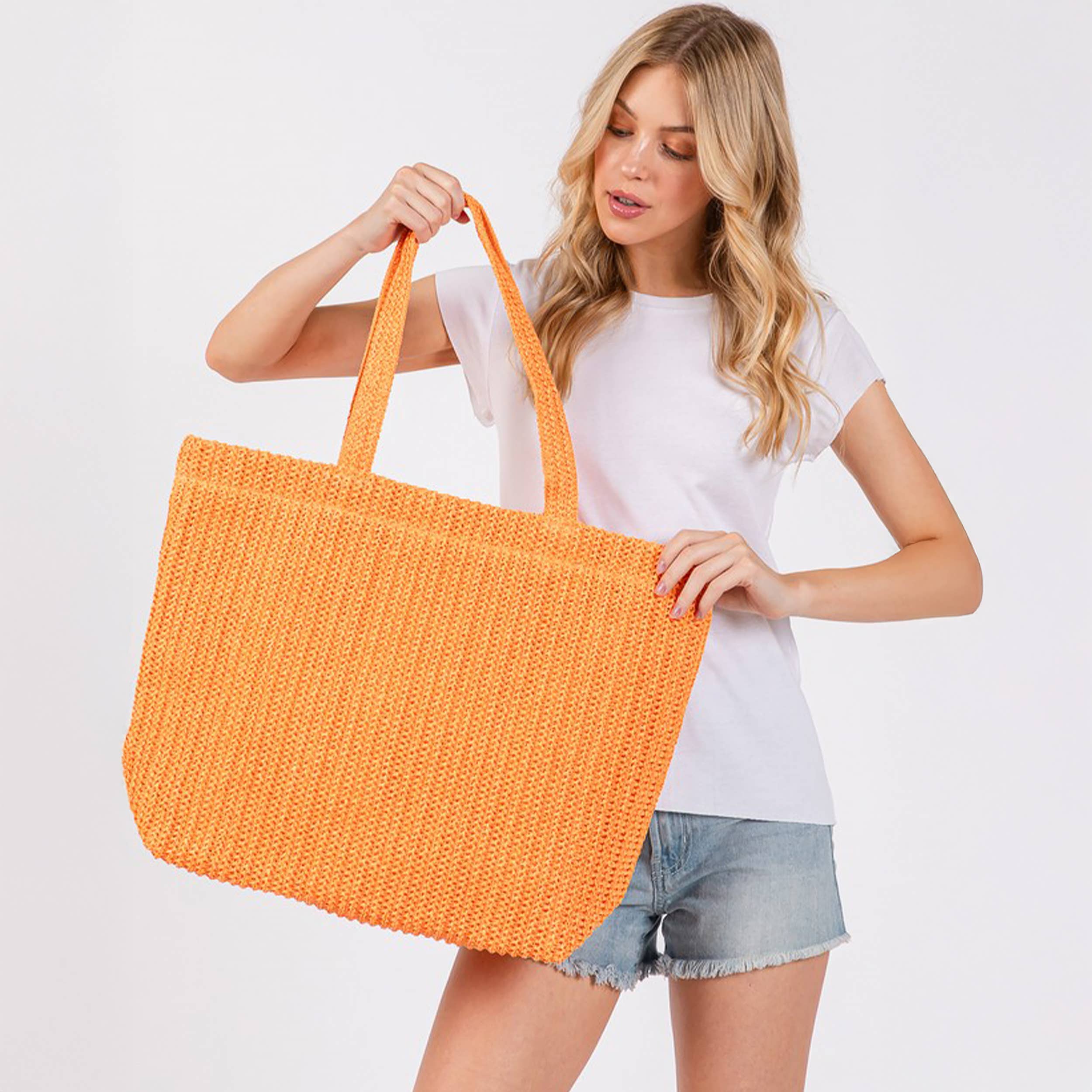 Hana - Wholesale Tote Bag - Women's - Solid Color Crochet Summer Straw Tote Bag23