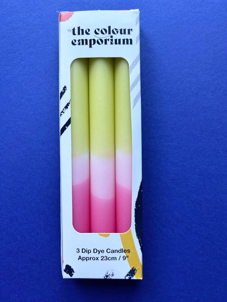 The Colour Emporium – wholesale Tapered candle/candlestick – BUDDING BLOOMS Dip Dye Dinner Candles Trio2