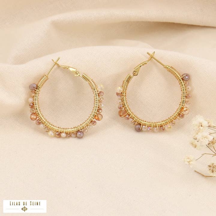 Lilas de Seine - Wholesale Hoop Earrings - Embroidered pearl hoop earrings 03231363